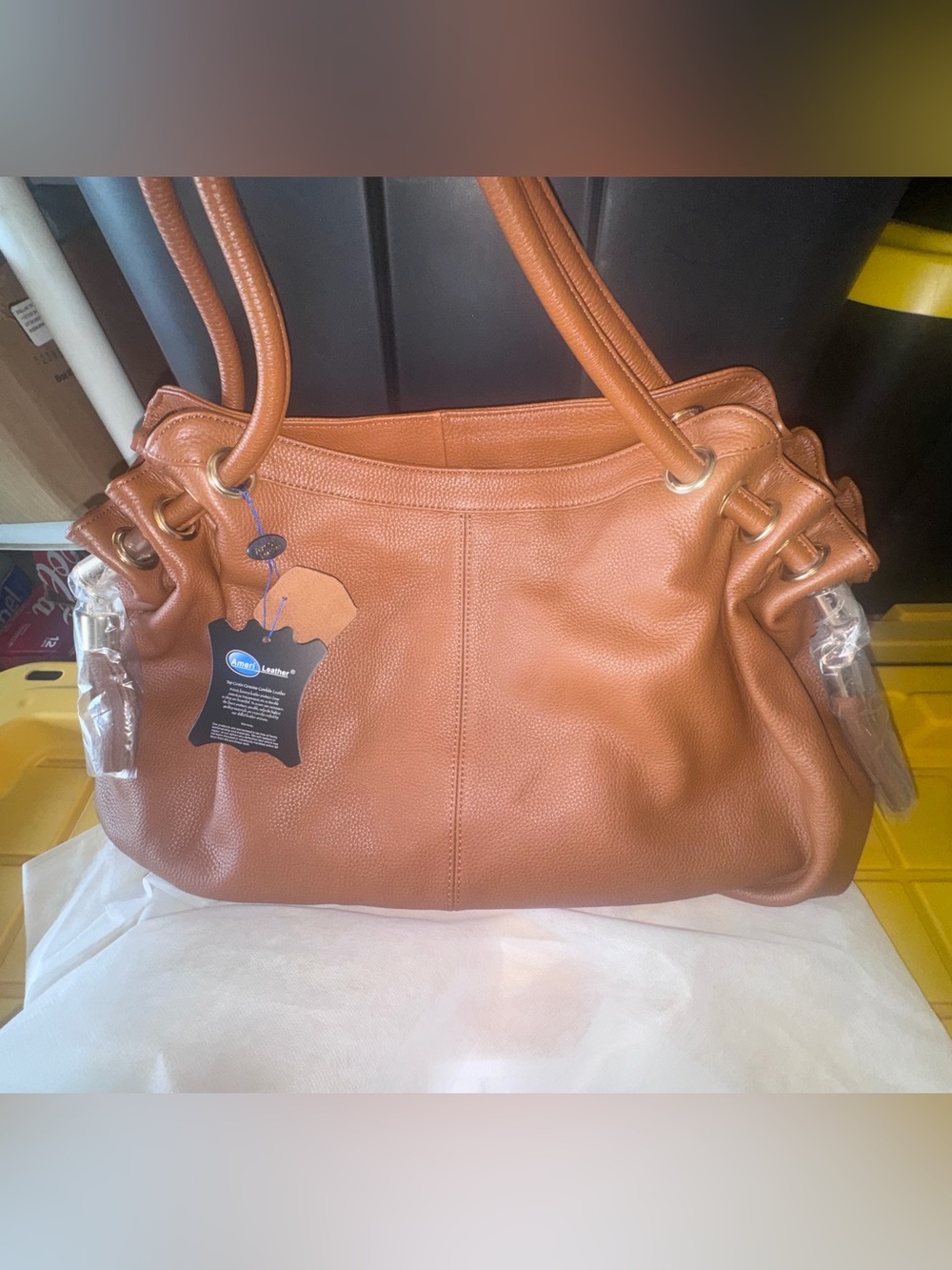 Amerai Leather Brown Shoulder Tote Bag NWT